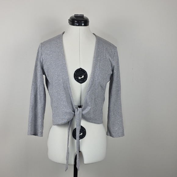 Esprit Gray Tie Front Cropped Cardigan Lightweight Knit Size XL - Picture 2 of 9